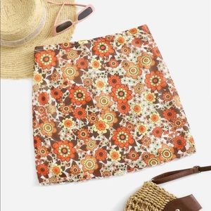 60s Floral Brown Skirt